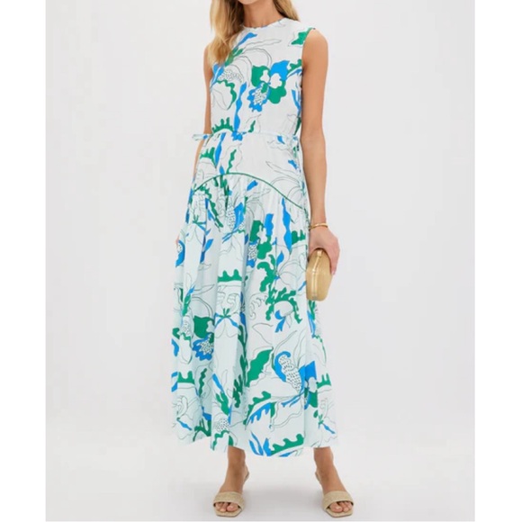 OLIPHANT Orchid Green Sleeveless Piped Maxi Dress